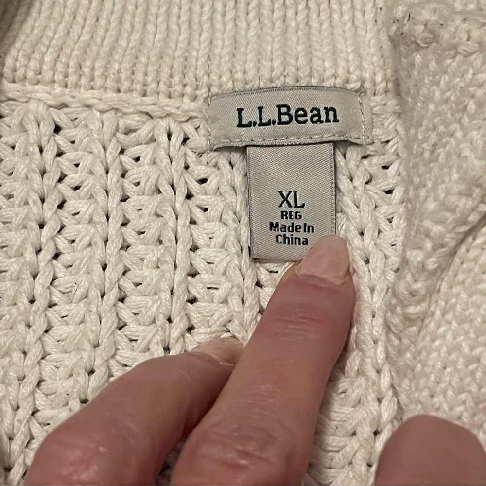 Vintage L.L. Bean Rope Stitch Shaker Mockneck Henley Striped Sweater Size L - Picture 8 of 9